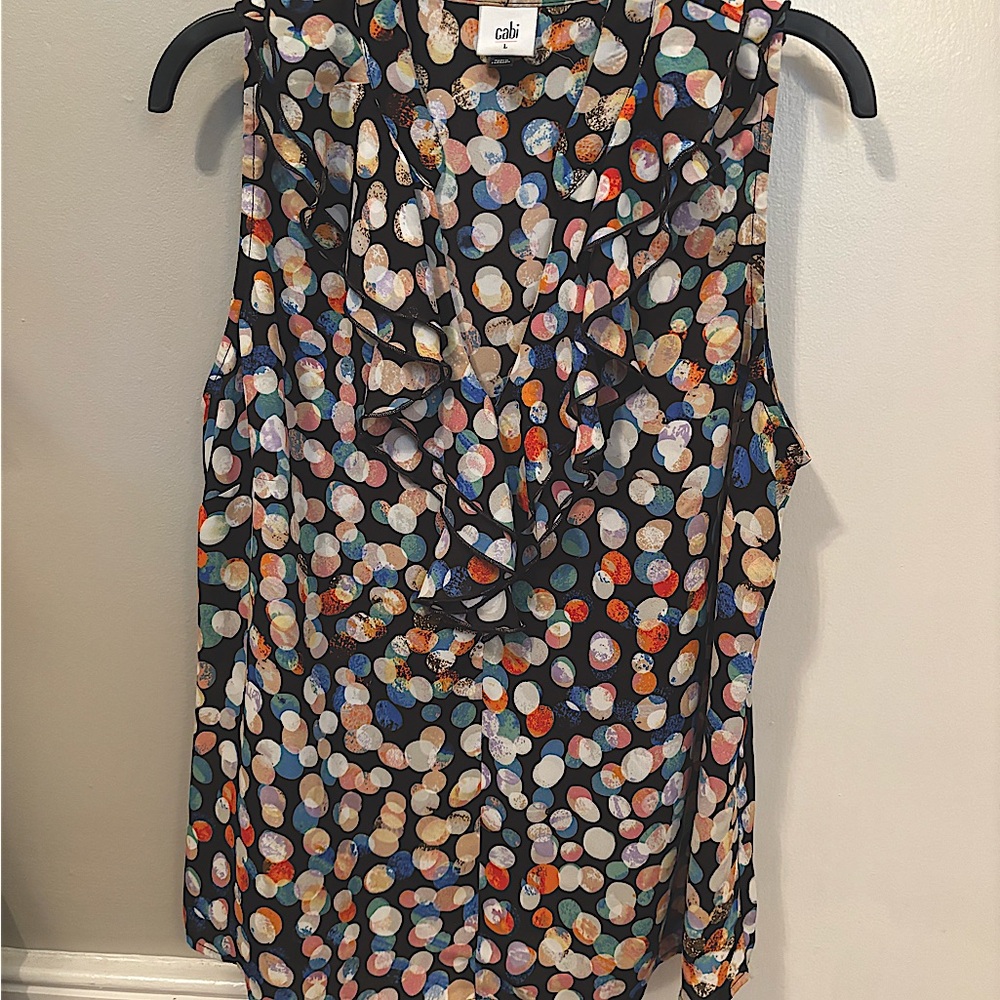 CAbi Orange and Blue Ruffled Blouse